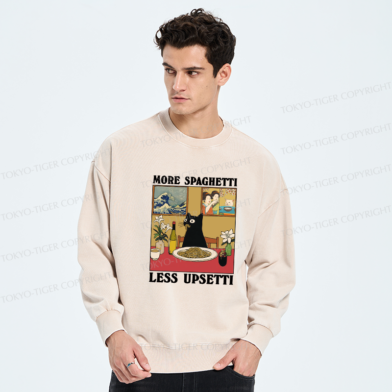 Tokyo-Tiger Cat Eating Pasta Washed Sweatshirt