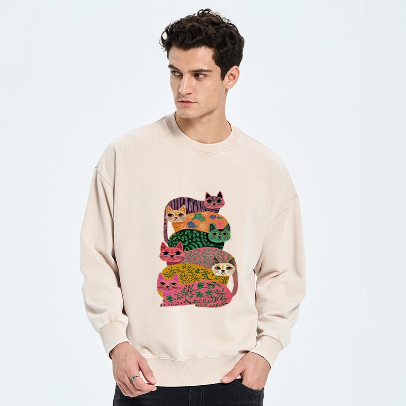 Tokyo-Tiger Colorful Cats Washed Sweatshirt