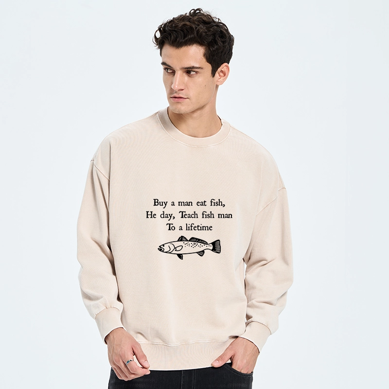 Tokyo-Tiger Man Eat Fish Meme Washed Sweatshirt