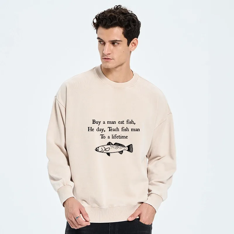 Tokyo-Tiger Man Eat Fish Meme Washed Sweatshirt