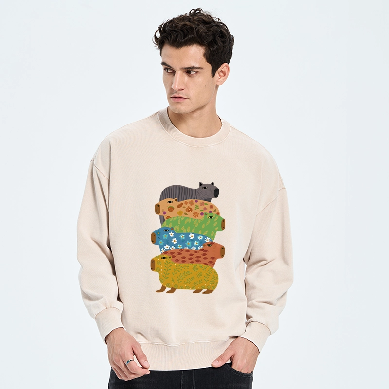 Tokyo-Tiger Colorful Capybaras Washed Sweatshirt