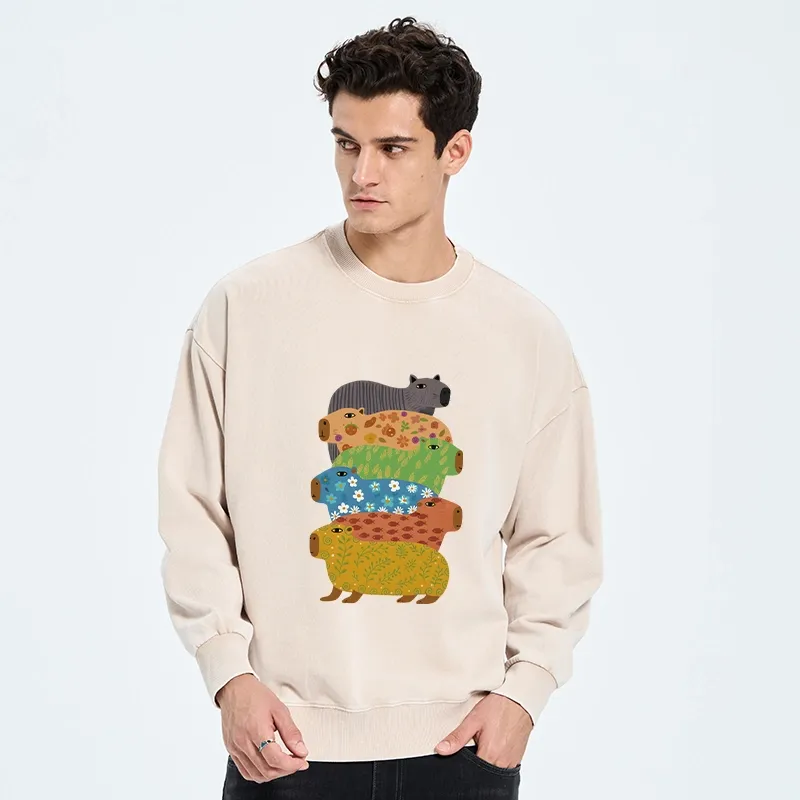 Tokyo-Tiger Colorful Capybaras Washed Sweatshirt