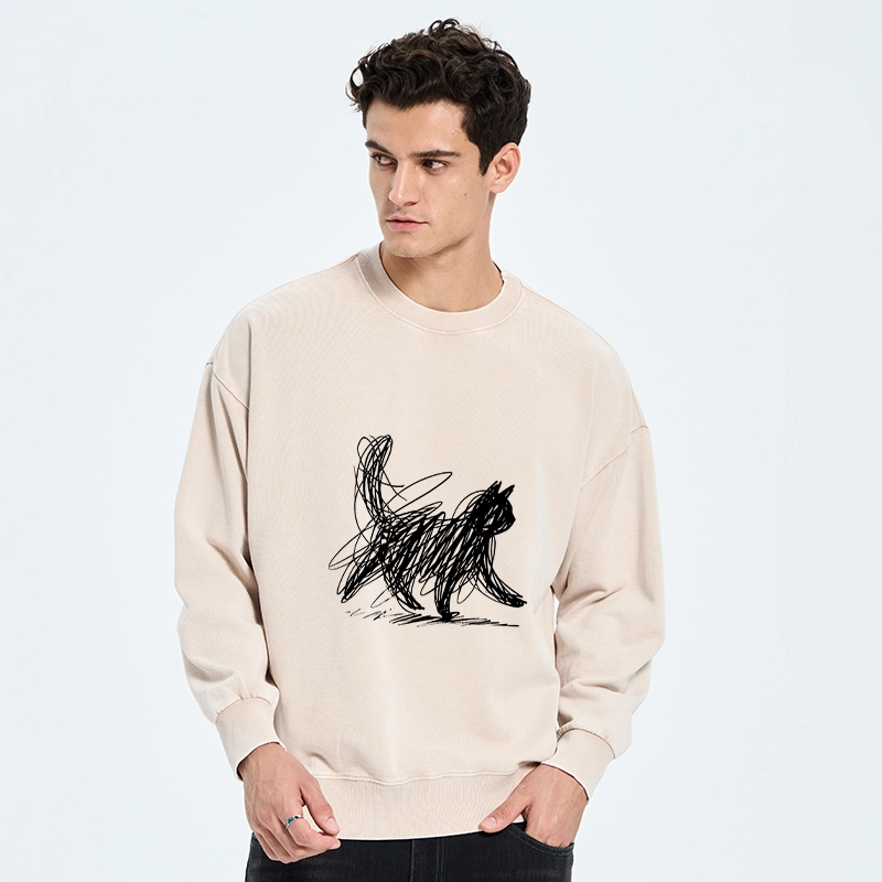 Tokyo-Tiger Minimalist Cat Art Washed Sweatshirt