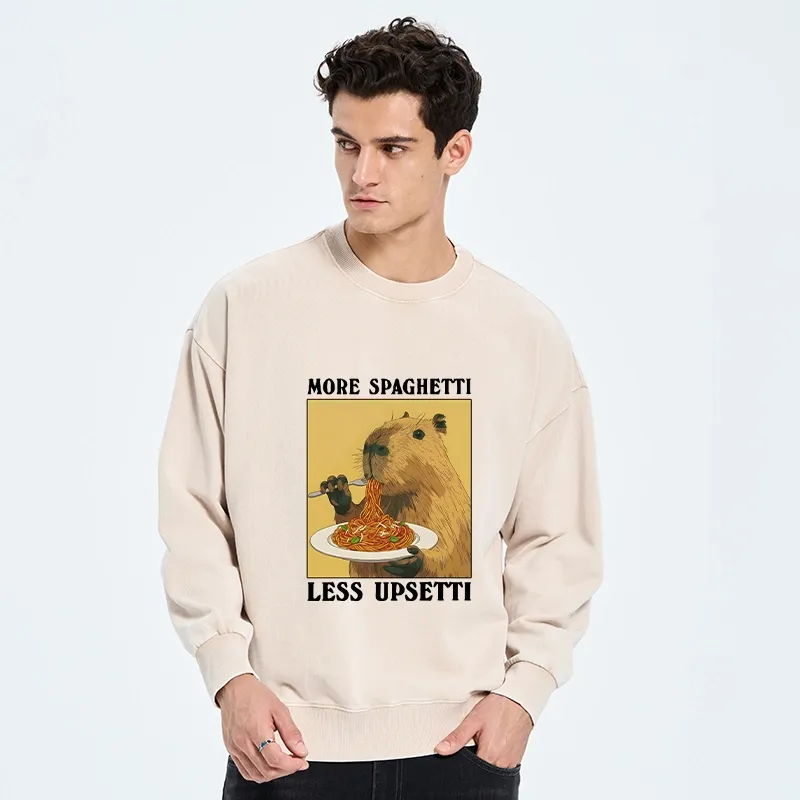 Tokyo-Tiger Capybara Eating Pasta Washed Sweatshirt