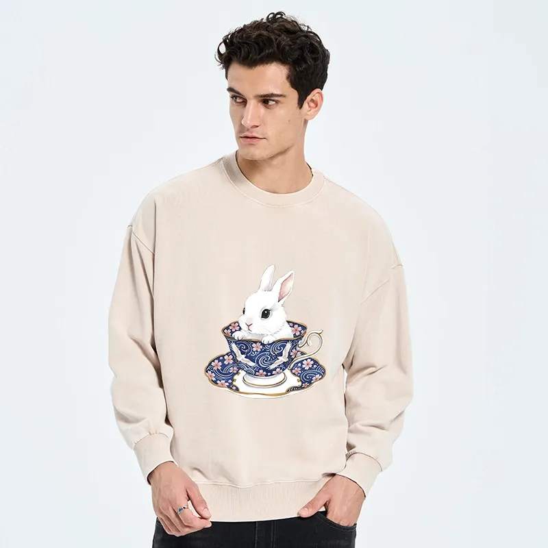 Tokyo-Tiger Cute Rabbit Tea Set Washed Sweatshirt