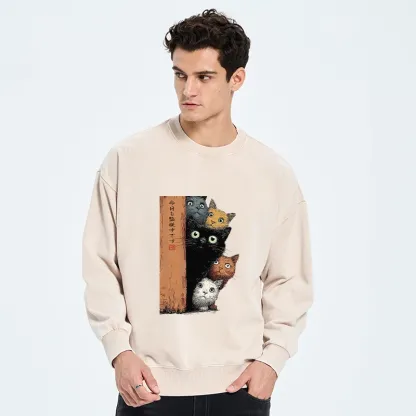 Tokyo-Tiger Five Cats Are Watching You Washed Sweatshirt