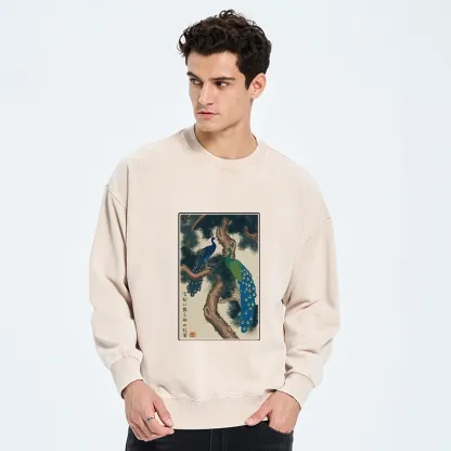 Tokyo-Tiger Peacocks in Snowy Pines Washed Sweatshirt