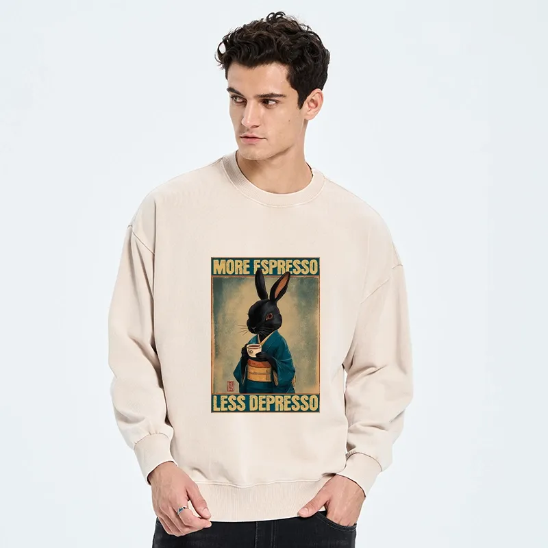 Tokyo-Tiger More Espresso Less Depresso Rabbit Washed Sweatshirt