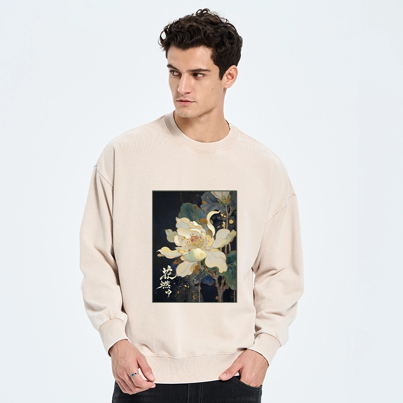 Tokyo-Tiger Lotus Adorned With Golden Specks Washed Sweatshirt