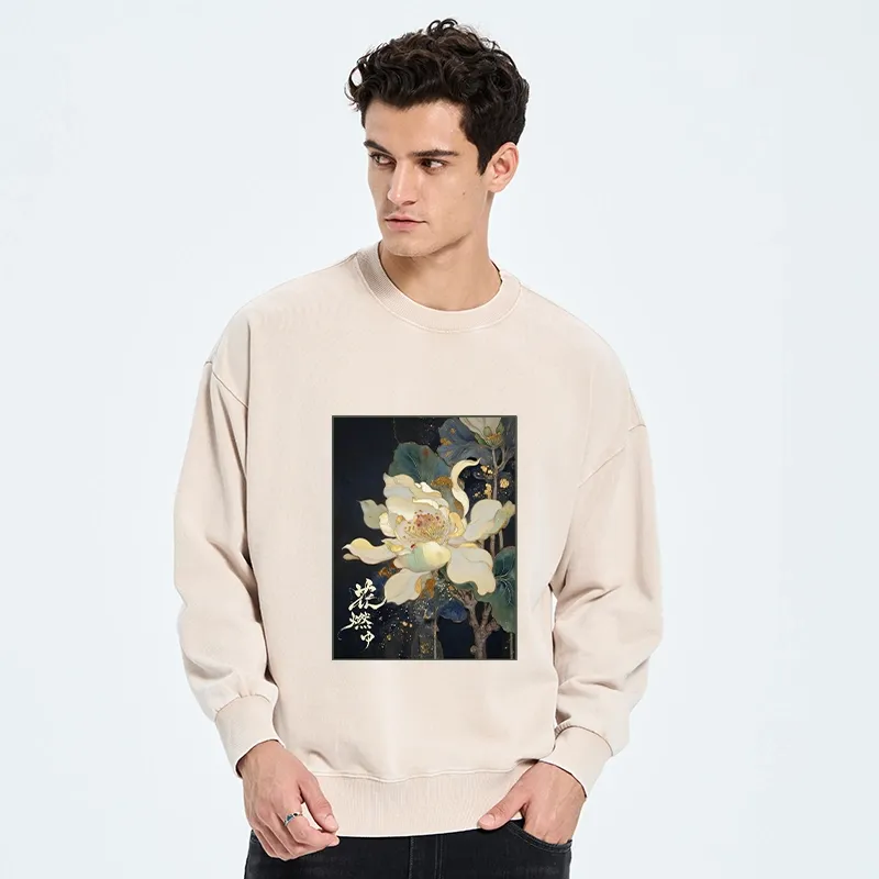 Tokyo-Tiger Lotus Adorned With Golden Specks Washed Sweatshirt