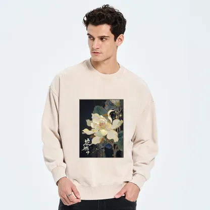 Tokyo-Tiger Lotus Adorned With Golden Specks Washed Sweatshirt