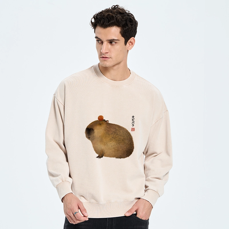 Tokyo-Tiger Calm Capybara Illustration Washed Sweatshirt