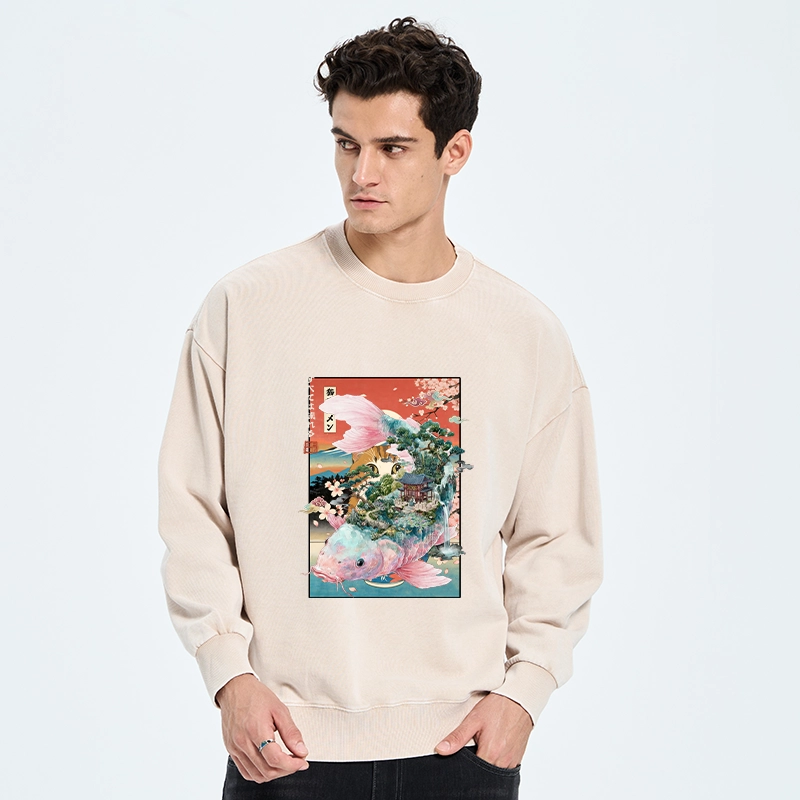 Tokyo-Tiger Funny Orange Cat Eating Ramen Japan Washed Sweatshirt