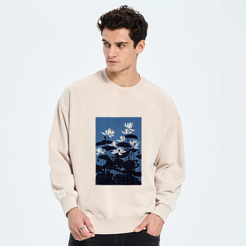 Tokyo-Tiger Blue Lotus Japanese Art Washed Sweatshirt