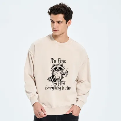 Tokyo-Tiger Raccoon Fine Meme Washed Sweatshirt