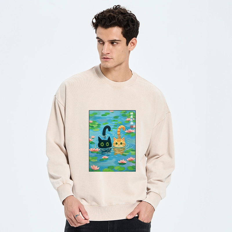 Tokyo-Tiger Cats In The Lotus Pond Washed Sweatshirt