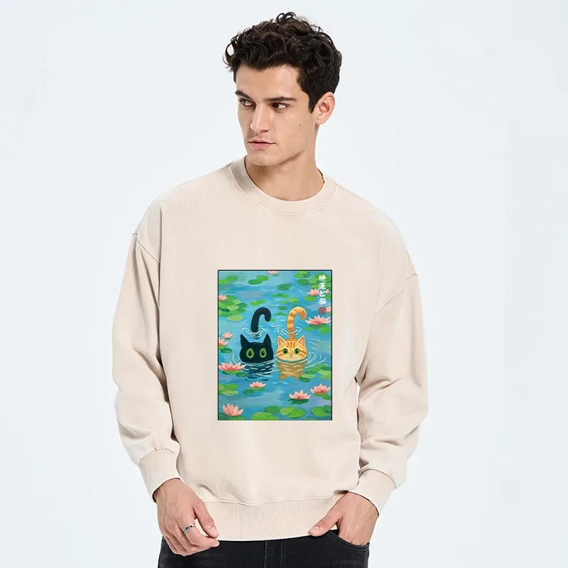 Tokyo-Tiger Cats In The Lotus Pond Washed Sweatshirt