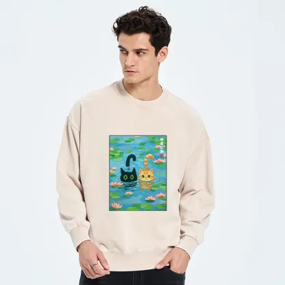 Tokyo-Tiger Cats In The Lotus Pond Washed Sweatshirt