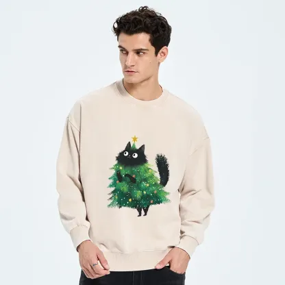 Tokyo-Tiger Christmas Tree Cat Japan Washed Sweatshirt