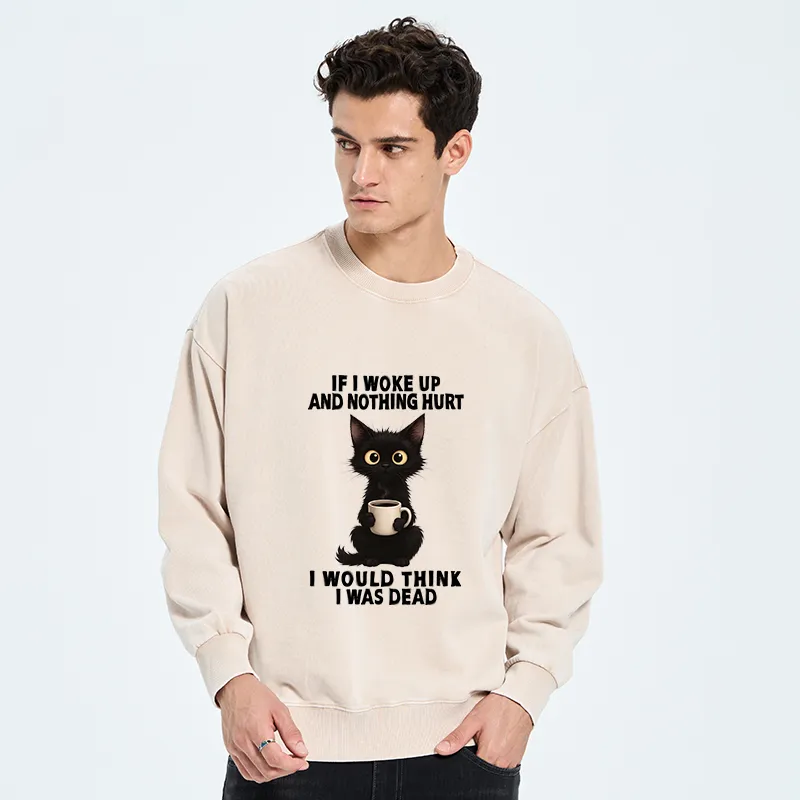Tokyo-Tiger Funny Cute Black Cat And Coffee Meme Washed Sweatshirt