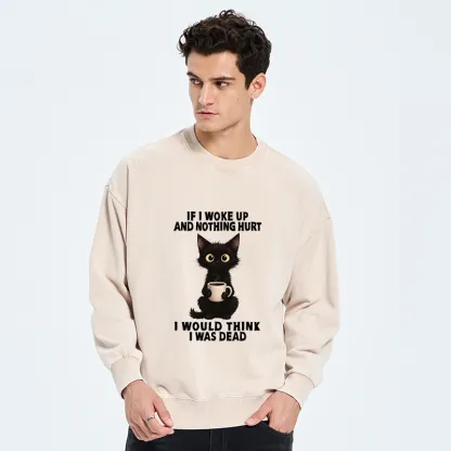 Tokyo-Tiger Funny Cute Black Cat And Coffee Meme Washed Sweatshirt