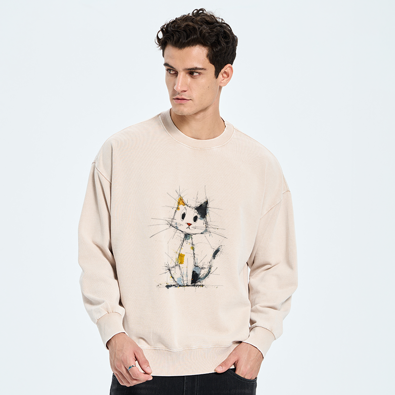 Tokyo-Tiger Minimal Splash Ink Cute Cat Washed Sweatshirt