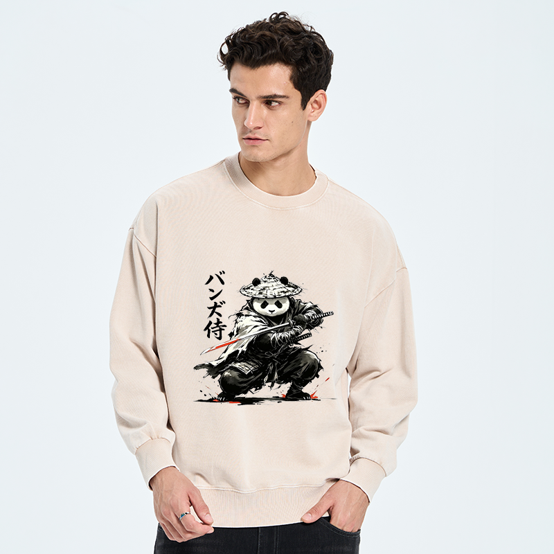 Tokyo-Tiger Panda Samurai Warrior Washed Sweatshirt