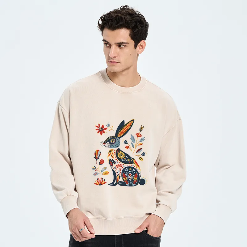 Tokyo-Tiger Folk Hare Bloom Washed Sweatshirt