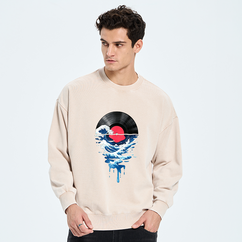 Tokyo-Tiger Vinyl Records And Waves Washed Sweatshirt