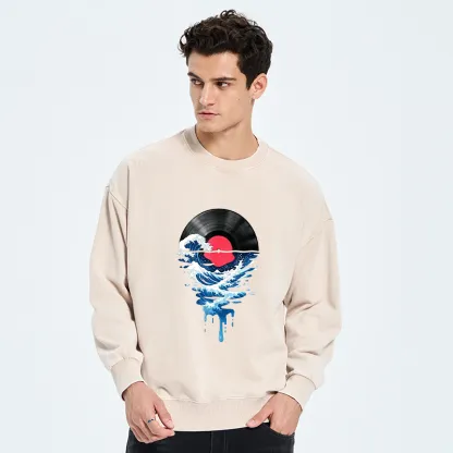 Tokyo-Tiger Vinyl Records And Waves Washed Sweatshirt