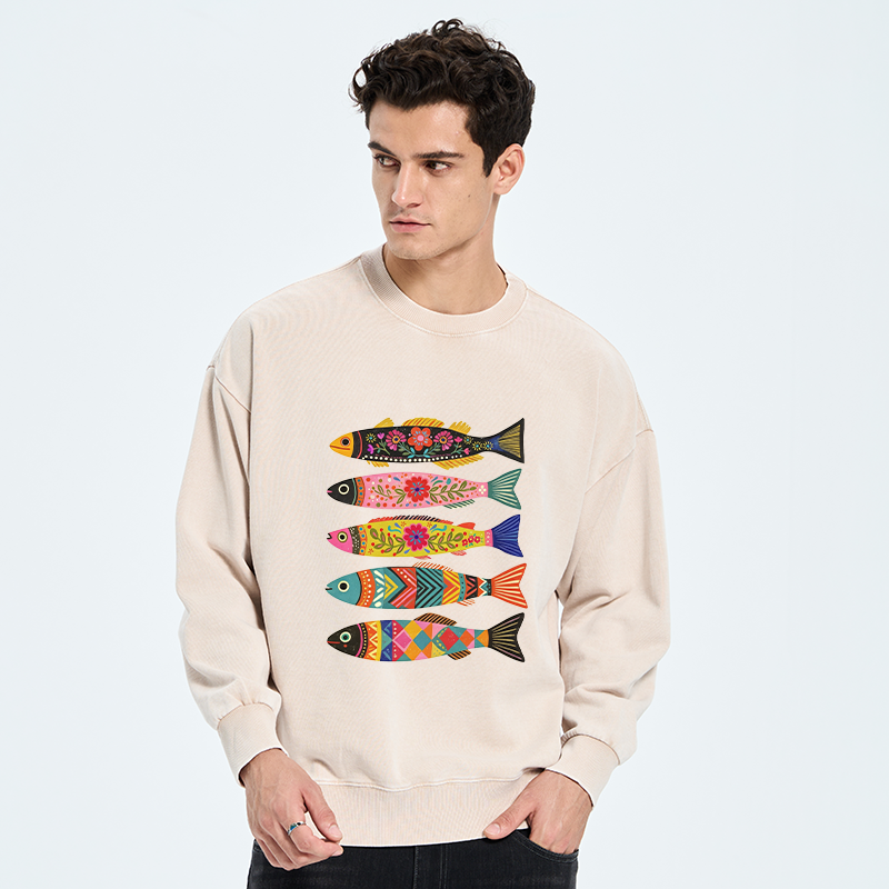 Tokyo-Tiger Colorful Patterned Fish Washed Sweatshirt