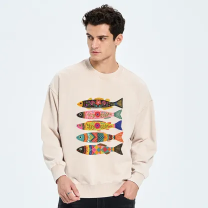 Tokyo-Tiger Colorful Patterned Fish Washed Sweatshirt