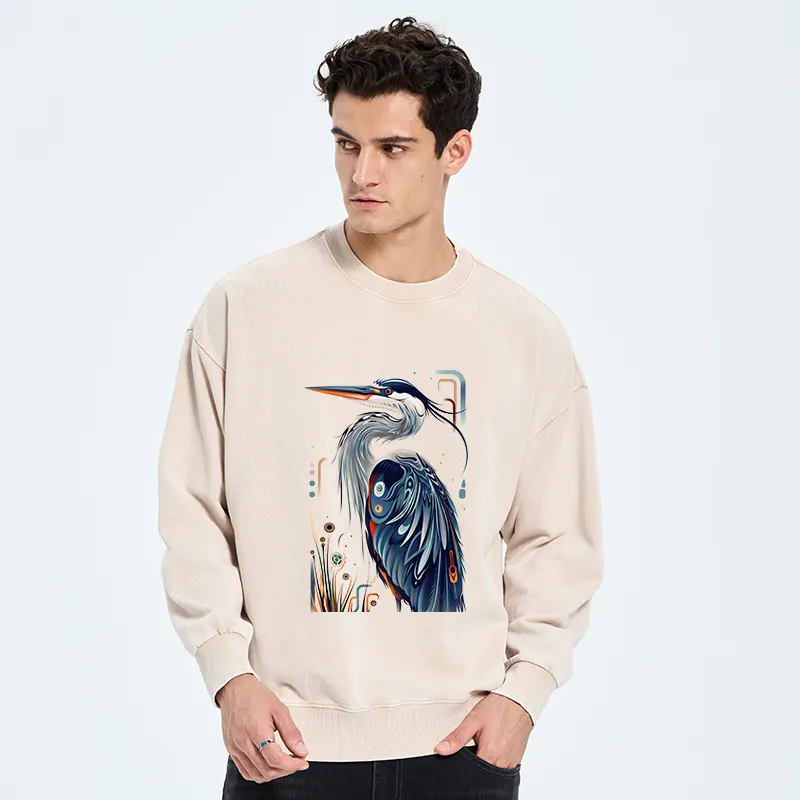 Tokyo-Tiger Stylish Blue Heron Washed Sweatshirt