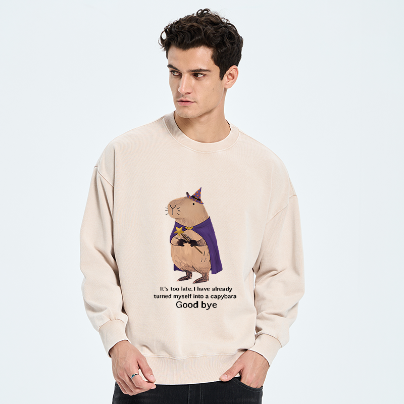 Tokyo-Tiger Funny Wizard Capybara Washed Sweatshirt