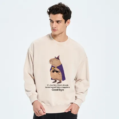 Tokyo-Tiger Funny Wizard Capybara Washed Sweatshirt