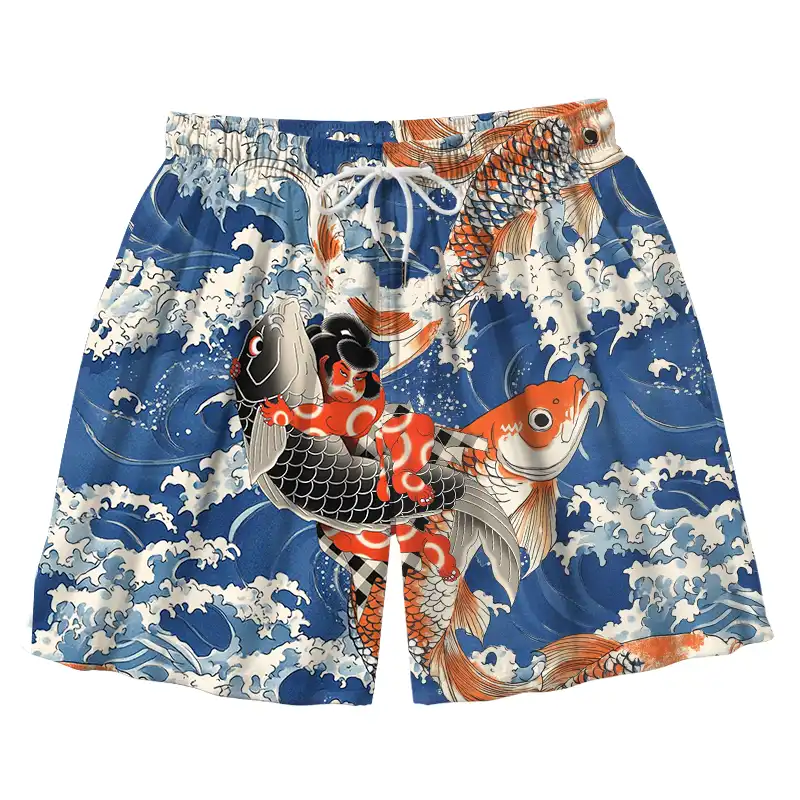 Tokyo-Tiger Sumo Wrestler Holding A Koi Aloha Mens Swim Trunks