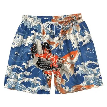 Tokyo-Tiger Sumo Wrestler Holding A Koi Aloha Mens Swim Trunks