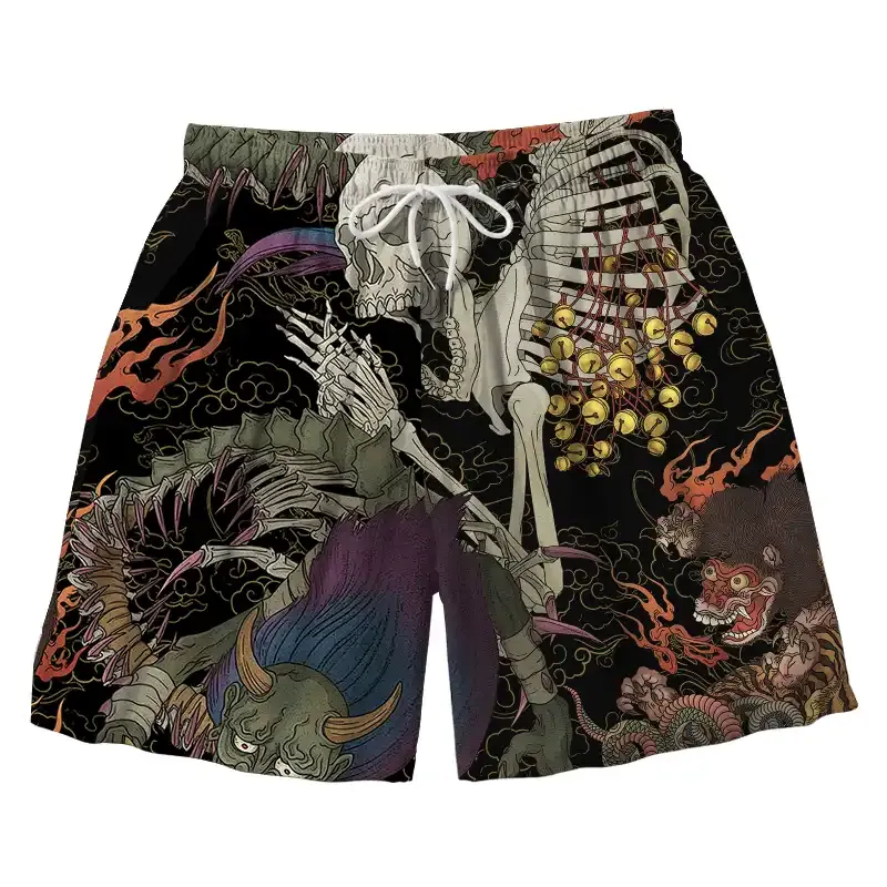 Tokyo-Tiger Japanese Yokai And Skeletons Aloha Mens Swim Trunks