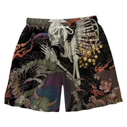 Tokyo-Tiger Japanese Yokai And Skeletons Aloha Mens Swim Trunks
