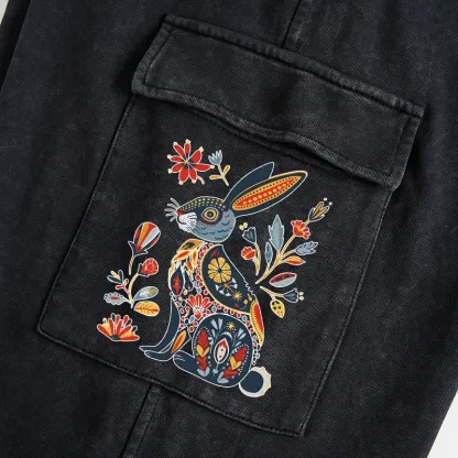 Tokyo-Tiger Folk Hare Bloom Washed Utility Sweatpants