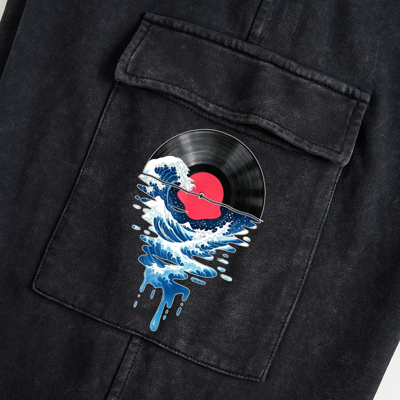 Tokyo-Tiger Vinyl Records And Waves Washed Utility Sweatpants
