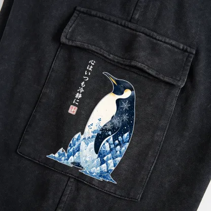 Tokyo-Tiger Keep Calm Penguin Washed Utility Sweatpants