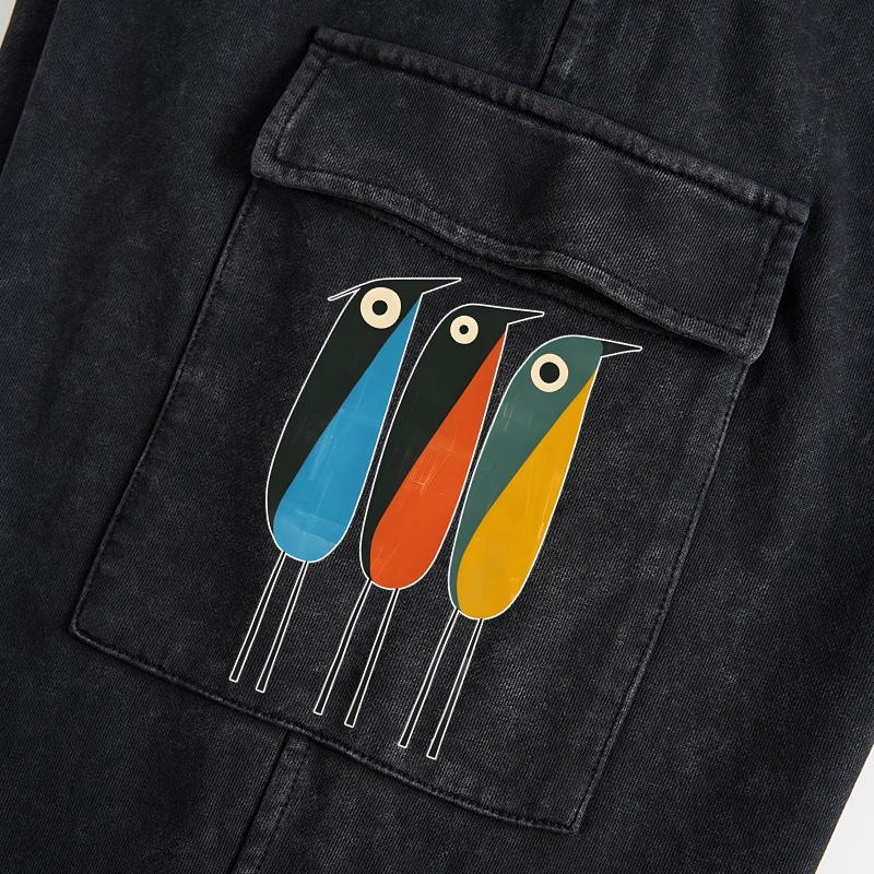 Tokyo-Tiger Bold Shape Birds Washed Utility Sweatpants