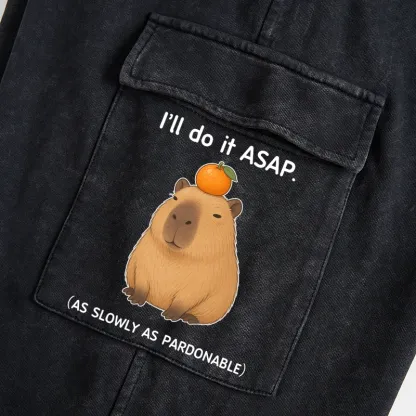 Tokyo-Tiger Slow Task Capybara Meme Washed Utility Sweatpants