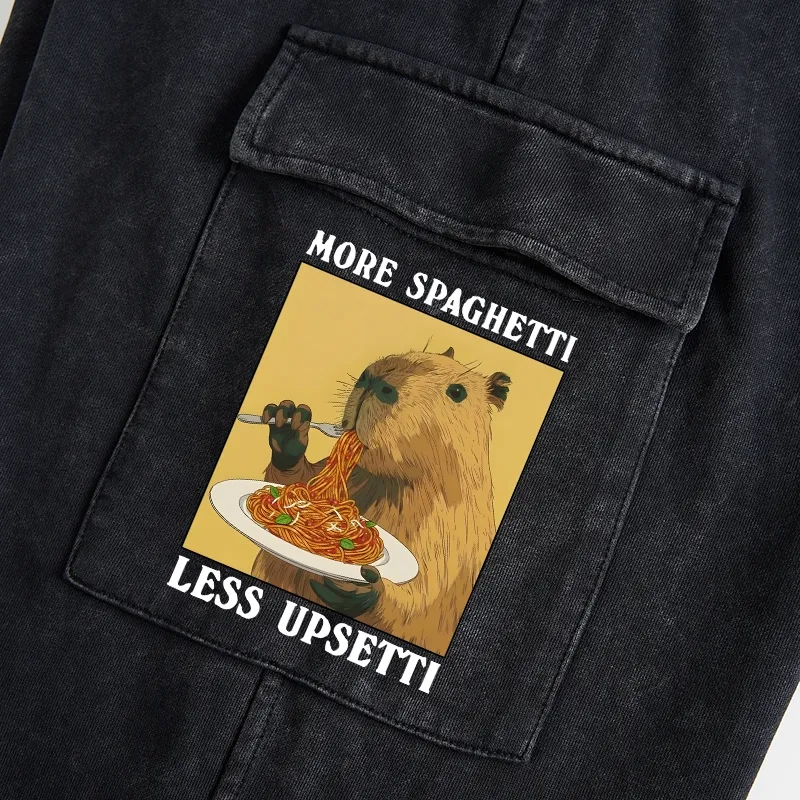 Tokyo-Tiger Capybara Eating Pasta Washed Utility Sweatpants