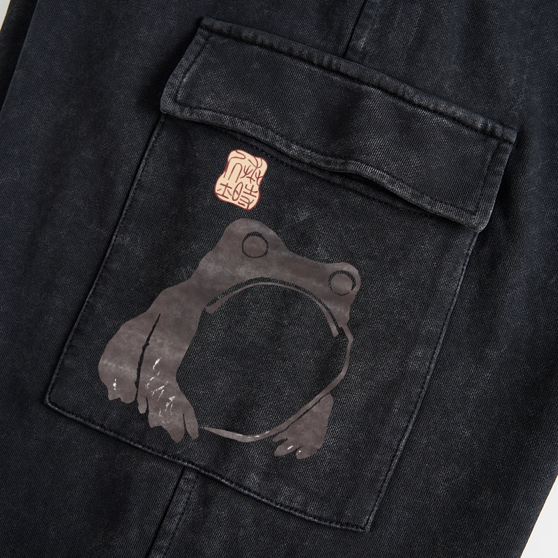 Tokyo-Tiger Matsumoto Hoji Woodblock Print Frog Washed Utility Sweatpants