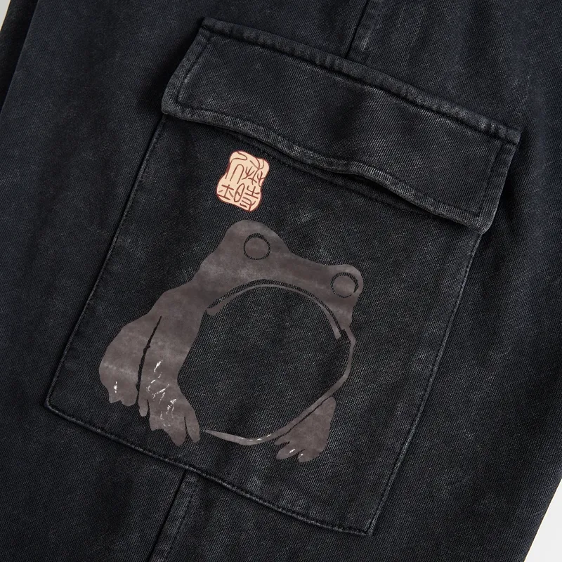 Tokyo-Tiger Matsumoto Hoji Woodblock Print Frog Washed Utility Sweatpants
