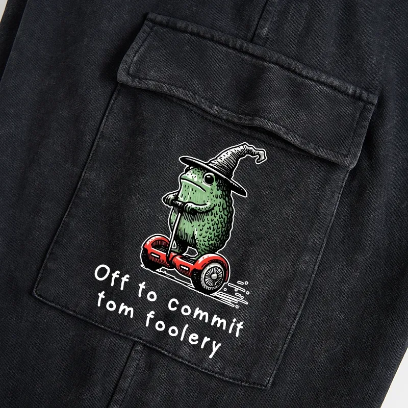 Tokyo-Tiger Frog Riding A Balance Scooter Washed Utility Sweatpants