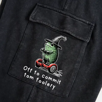 Tokyo-Tiger Frog Riding A Balance Scooter Washed Utility Sweatpants