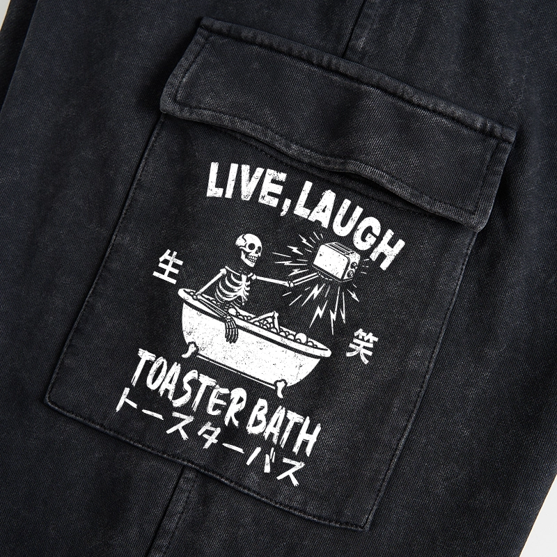 Tokyo-Tiger Funny Electric Shock Skeleton Washed Utility Sweatpants